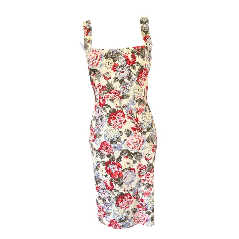 Rouje Floral Midi Sheath Dress in Cream, Red, Pink